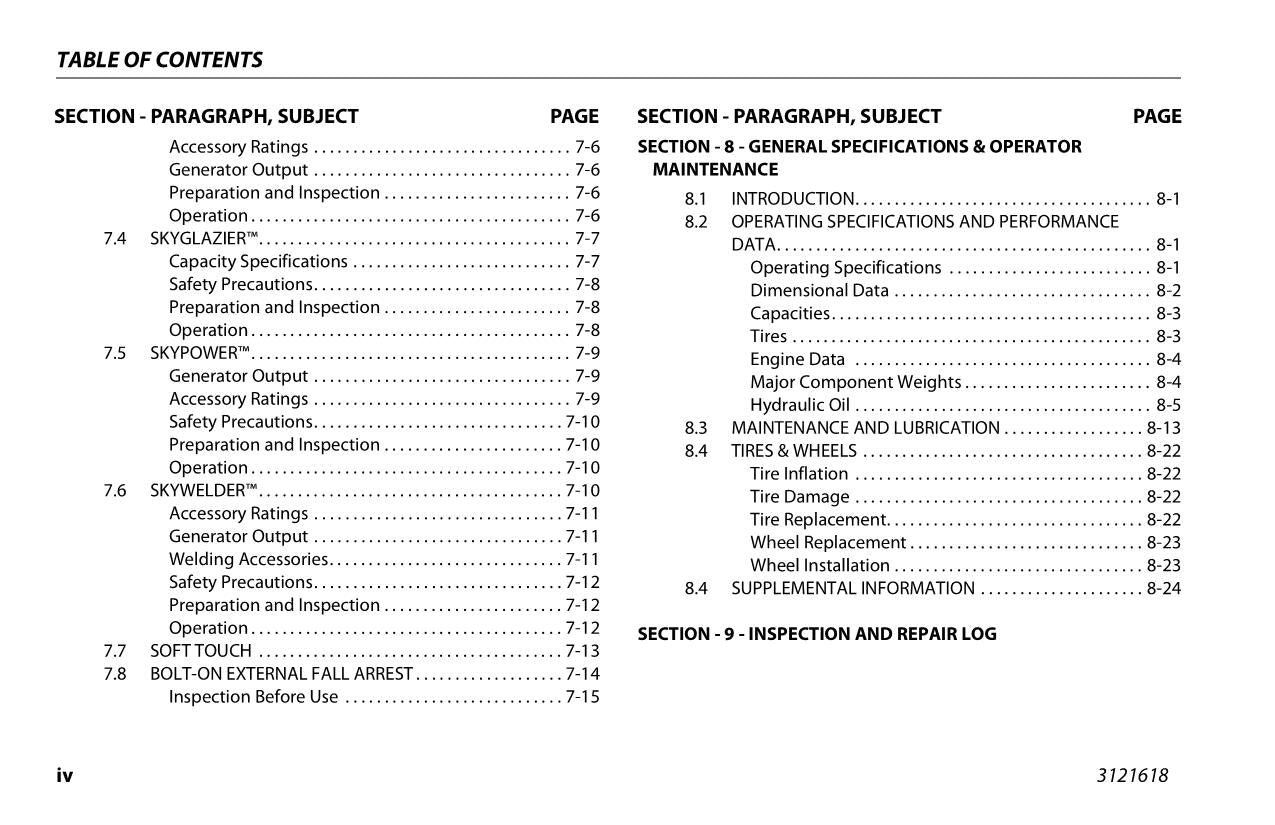 Manual del operador de mantenimiento y operación del elevador de pluma JLG 1850SJ 3121618