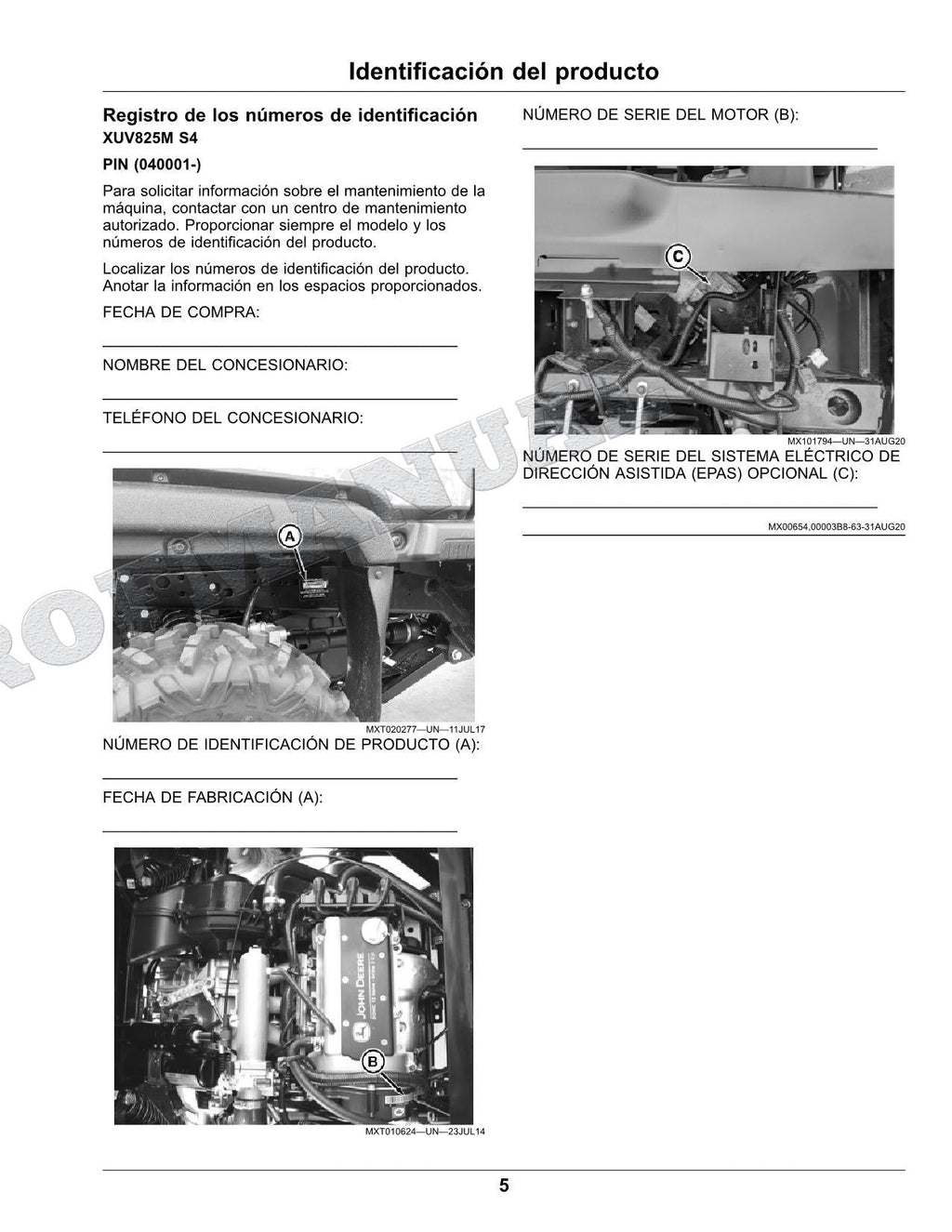 John Deere XUV825M S4 cocodrilo Manual del Operador Español SN 050001-070000