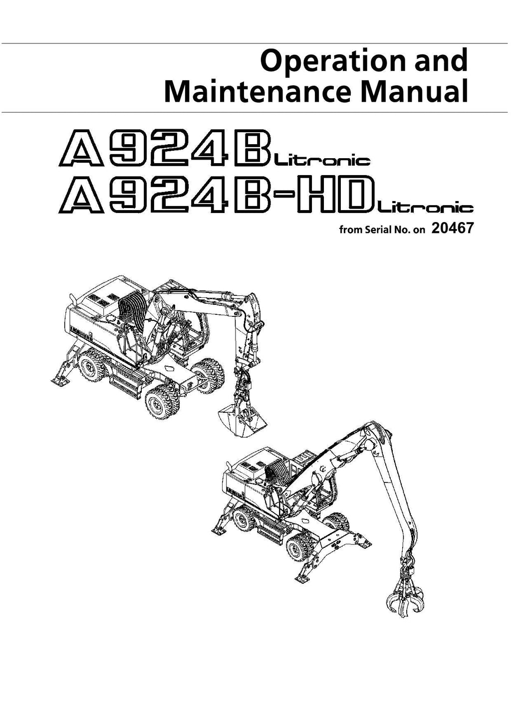 Liebherr A924 B LITRONIC A924 B-HD LITRONIC Excavator Operators manual