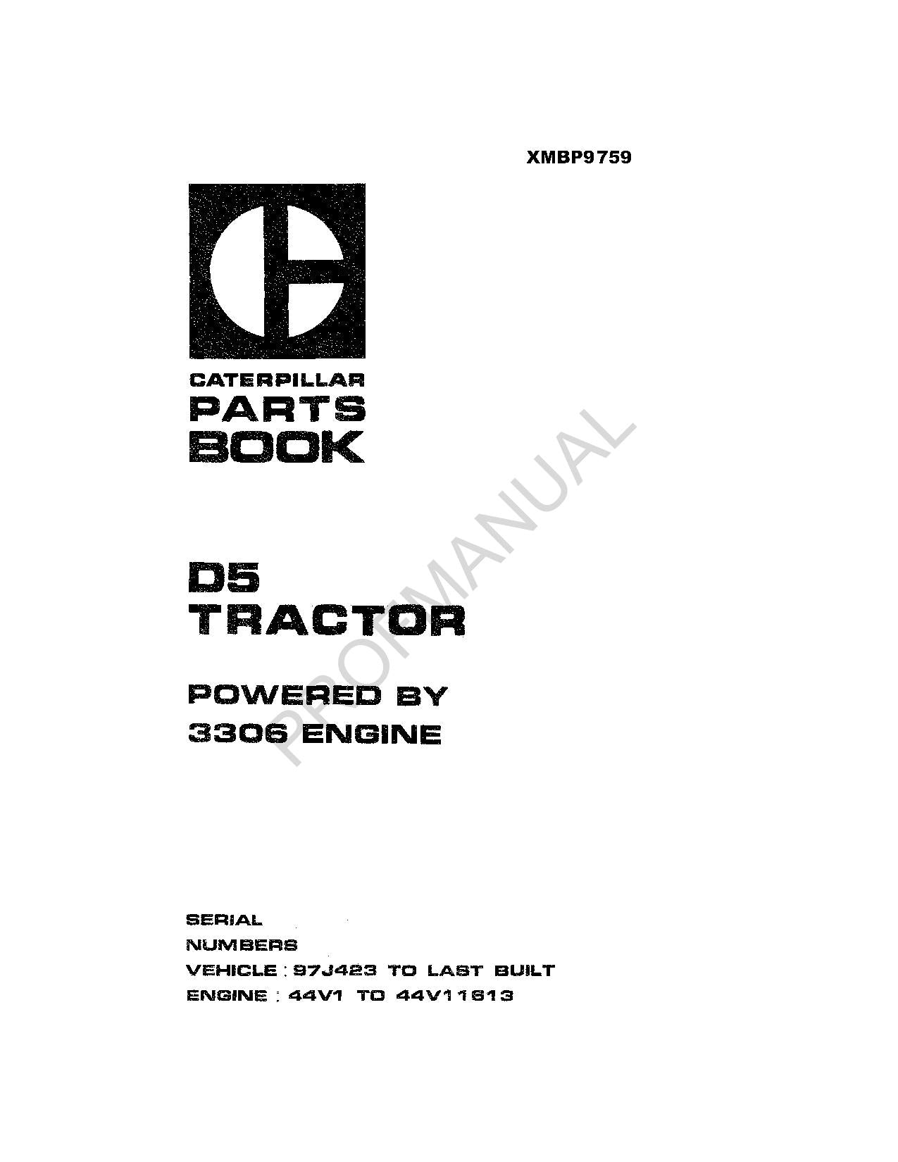 Caterpillar Cat D5 Track Type Tractor Parts Catalog Manual XMBP9759