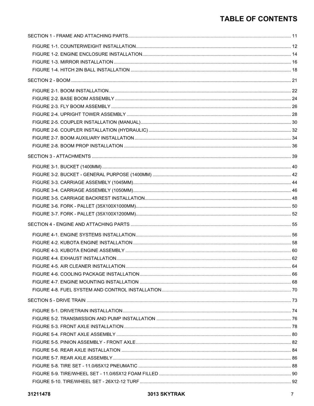SKYTRAK 3013 Telehandler Parts Catalog Manual