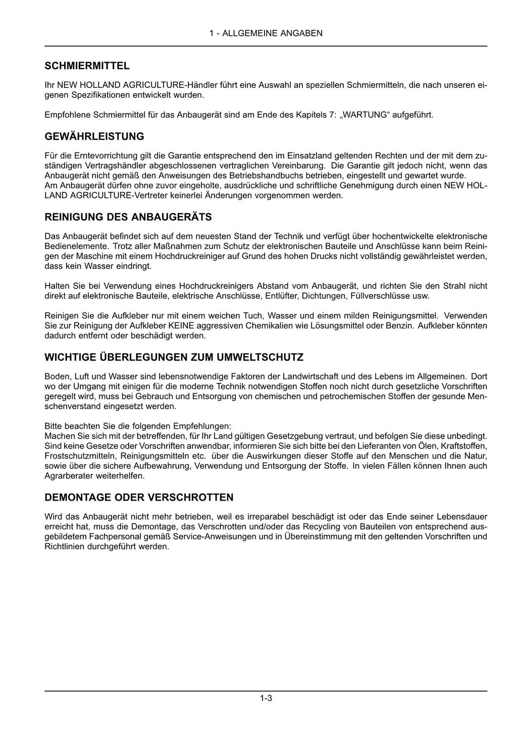 New Holland 450B 450S 600B 600S 750B 750S 900S FI Schneidwerk Betriebsanleitung