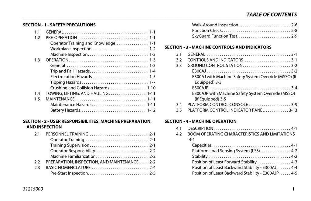 Manual del operador de mantenimiento y operación de la plataforma elevadora JLG E300AJ E300AJP 31215000