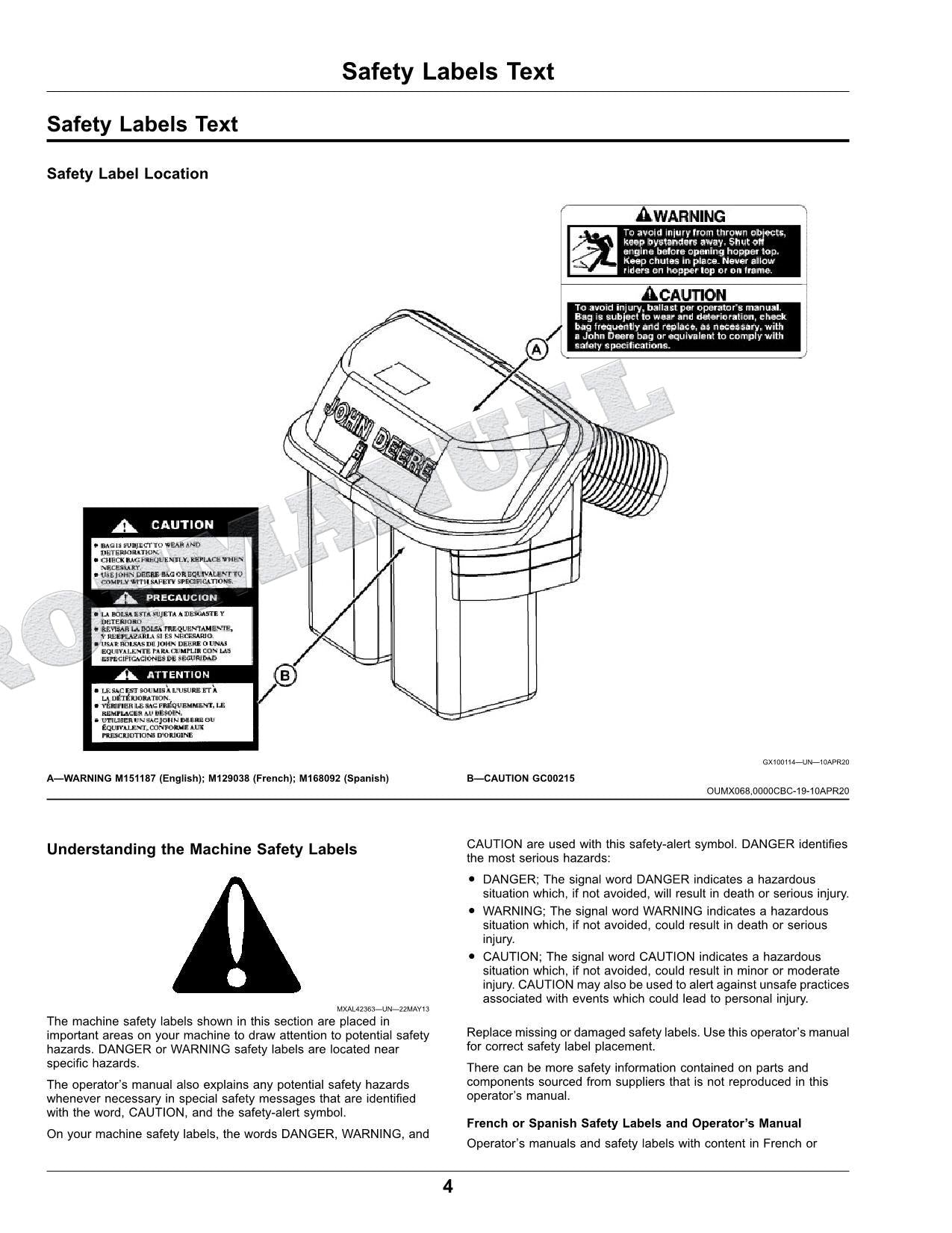 John Deere X330 X584 X390 X380 X370 Tractor Manual del Operador Español
