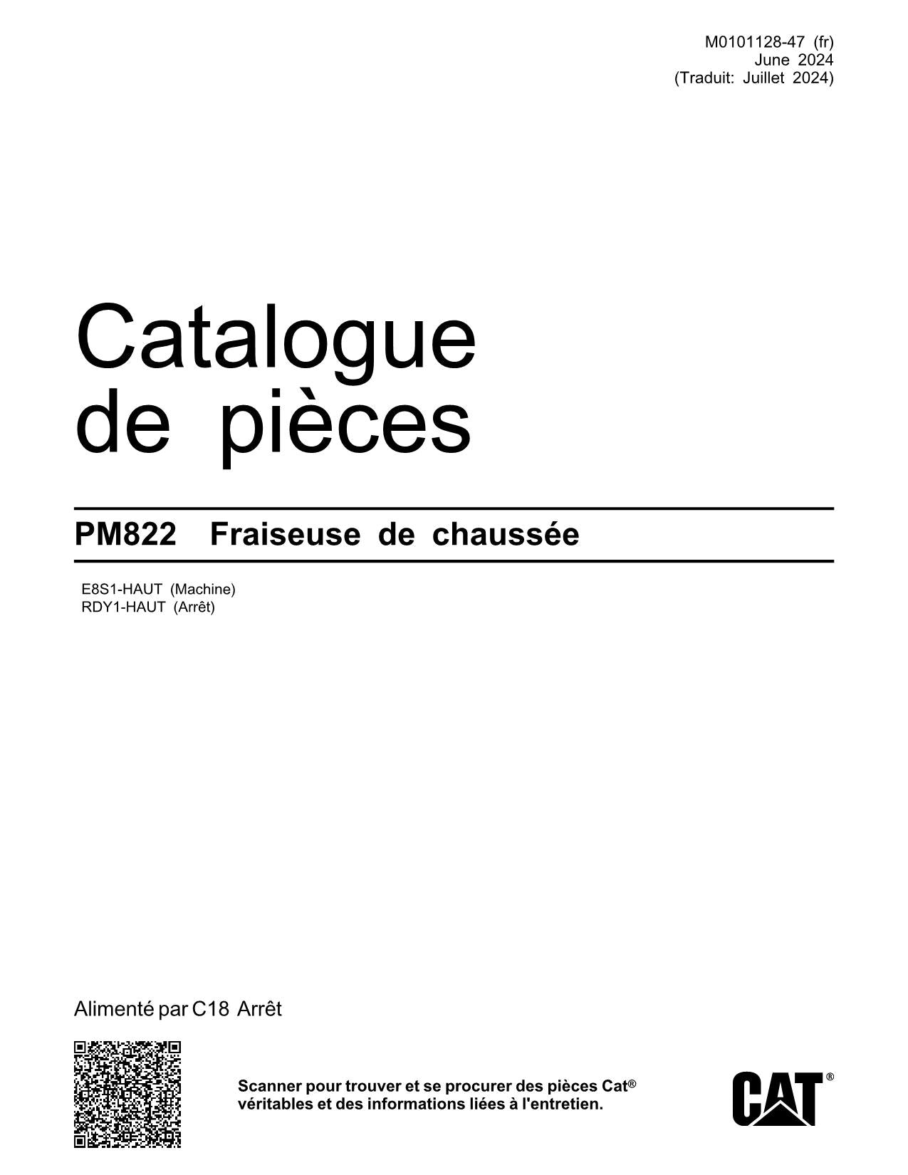 Caterpillar PM822 Fraiseuse de chaussée Manuel de pièces E8S1-Up RDY1-Up