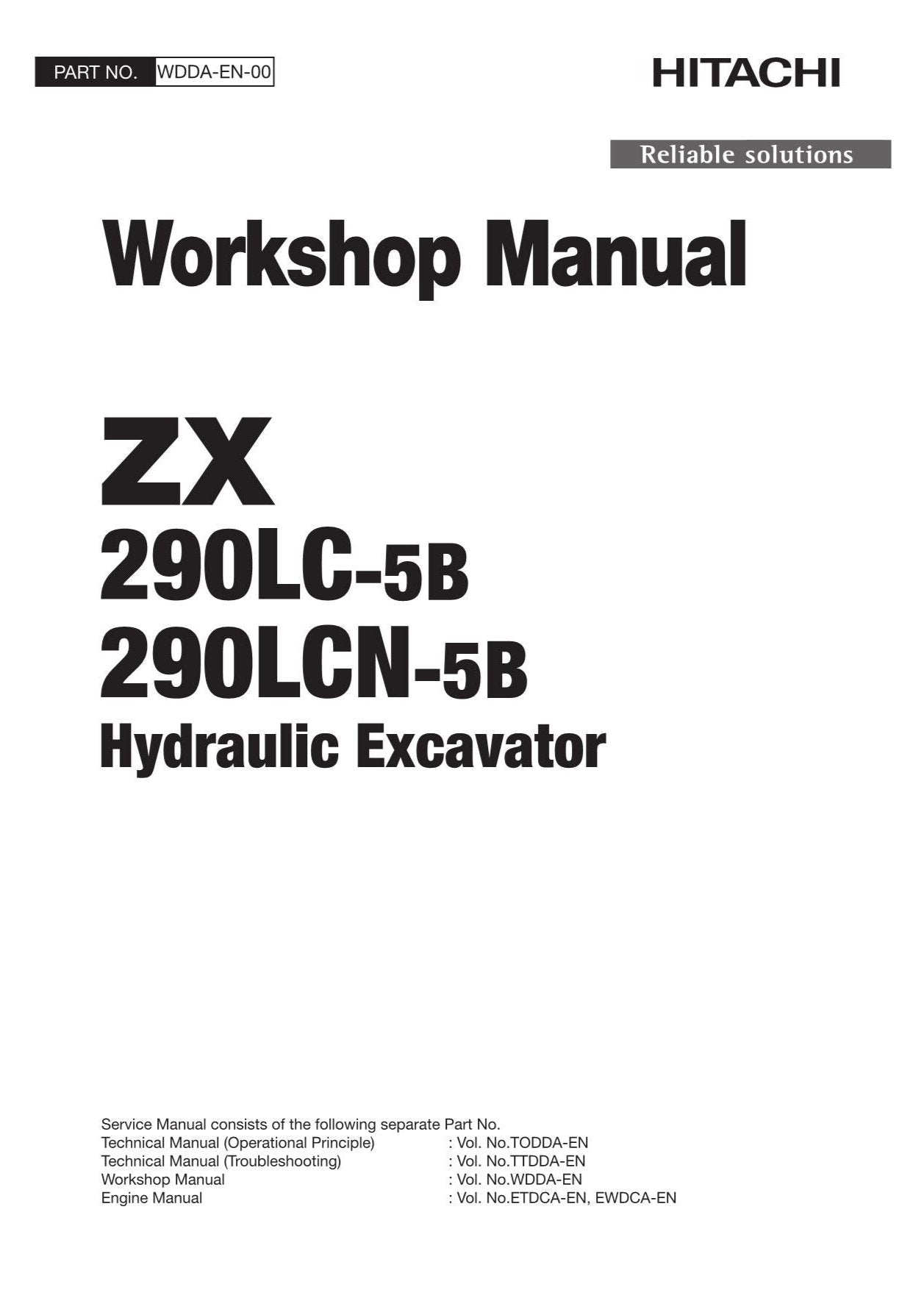 Manual de reparación y servicio del taller de excavadoras Hitachi ZX290LC-5B ZX290LCN-5B