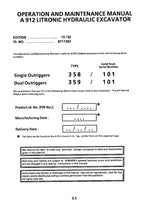Liebherr A912 Litronic Excavator Operators manual serial 101