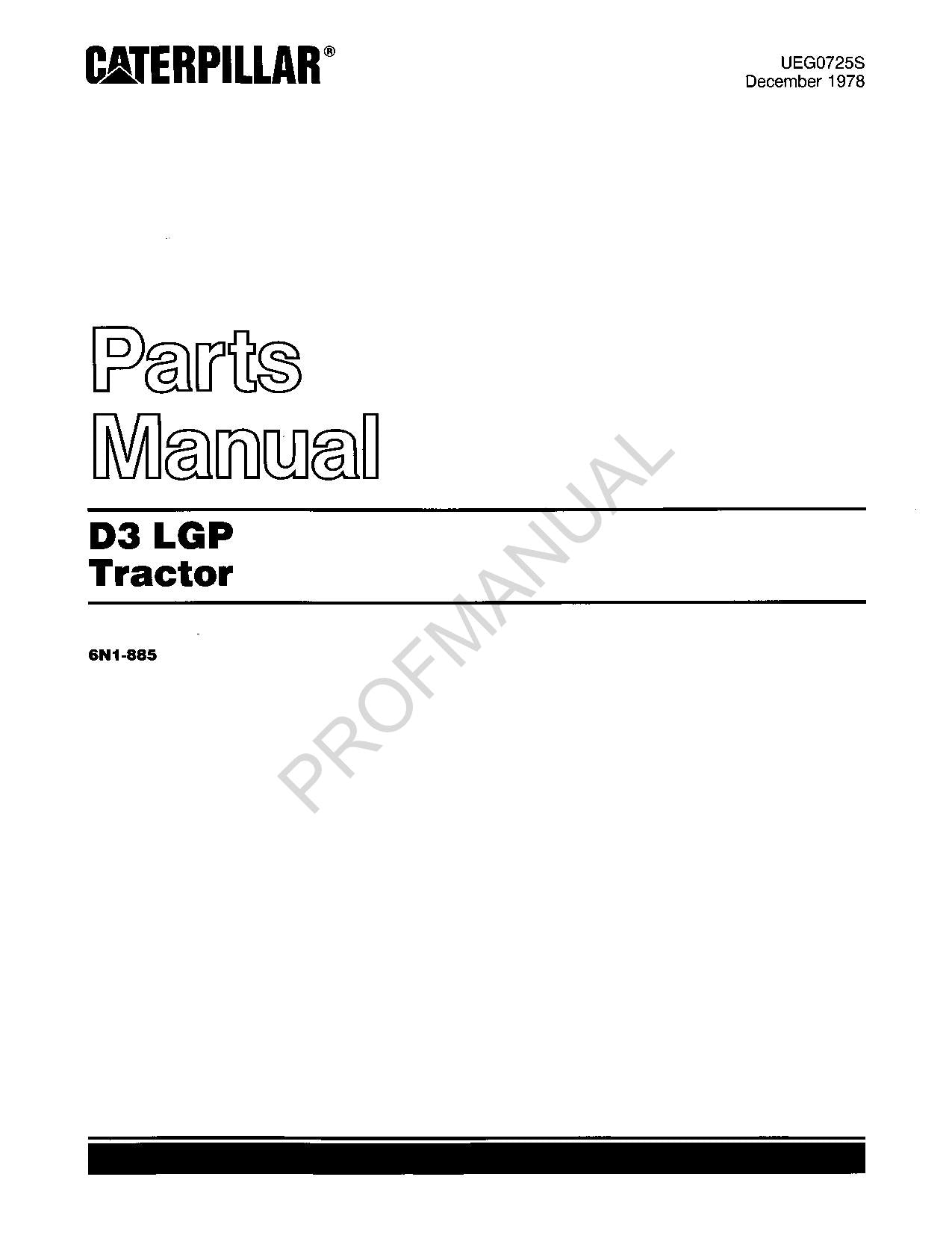 Caterpillar Cat D3 LGP Tractor Parts Catalog Manual ser 6N1-885