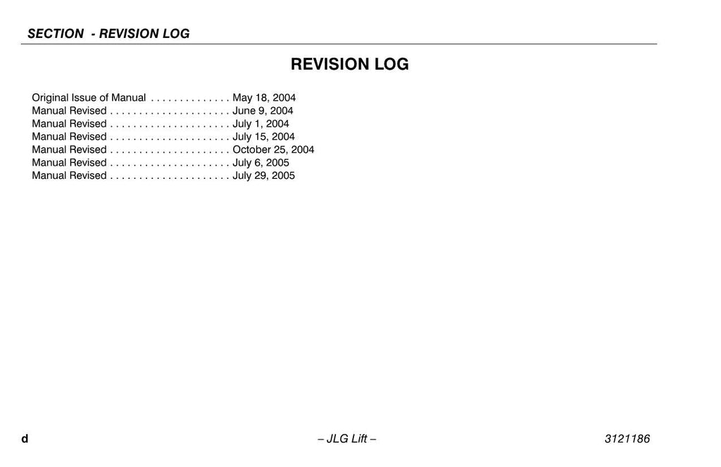 JLG SSV-10 Vertical Mast Maintenance Operation Operators Manual