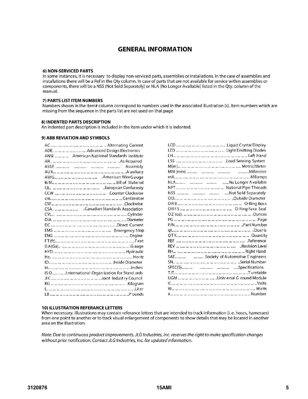 Manual del catálogo de piezas del mástil vertical JLG 15AMI