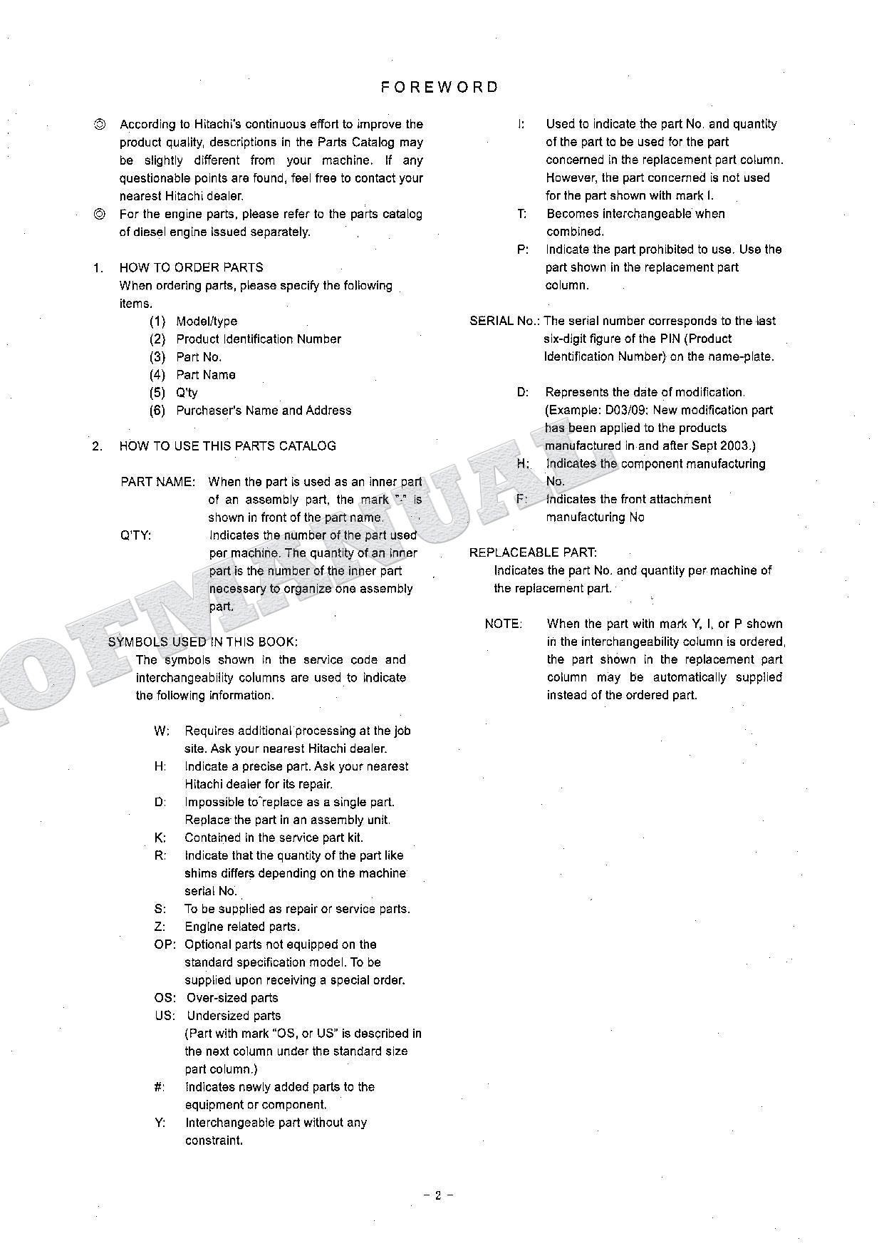 HITACHI ZAXIS ZX135UST Excavator Parts Catalog Manual SN 060001-