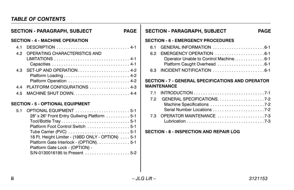 Manual del operador de mantenimiento y operación del mástil vertical JLG 15BD 19BD