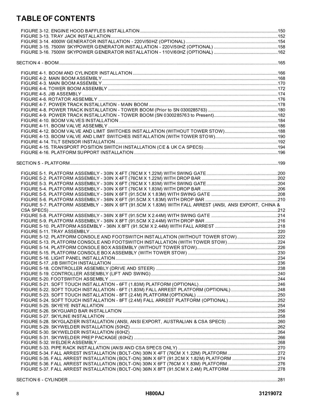 JLG H800AJ Boom Lift  Parts Catalog Manual 31219072