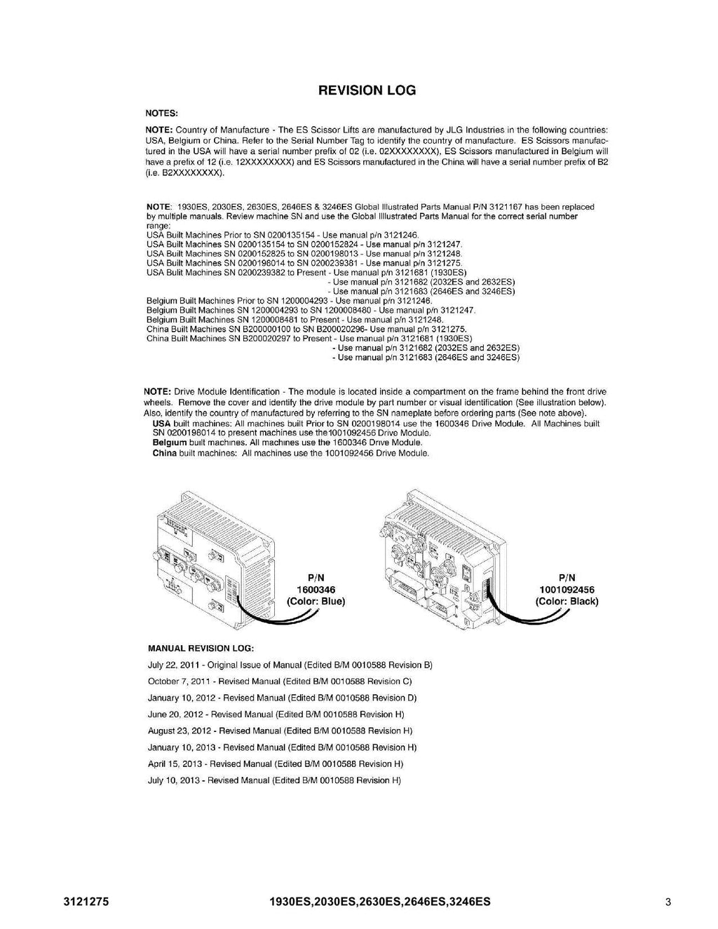 JLG 1930ES 2030ES 2630ES 2646ES 3246ES Scissor Lift Parts Catalog Manual