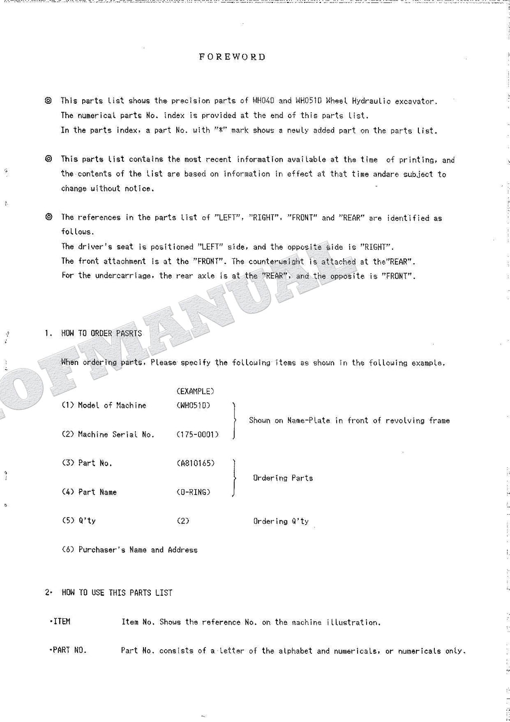 HITACHI WH04D WH051D Equip Component Excavator Parts Catalog Manual SN 175-0001-