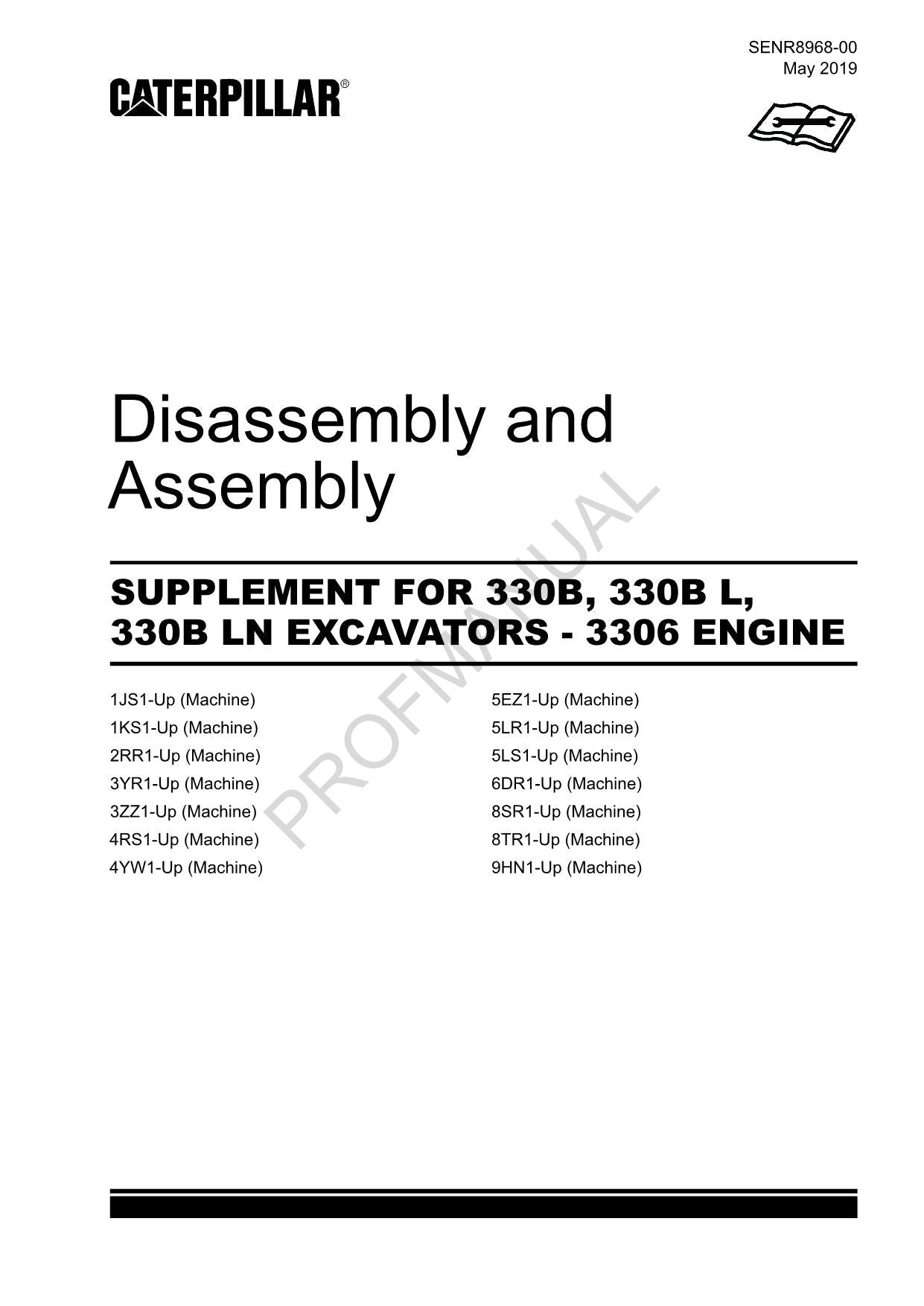 Caterpillar SUPPL 330B 330B L 330B LN EXCAVATOR 3306 ENG Disassem Assem Manual