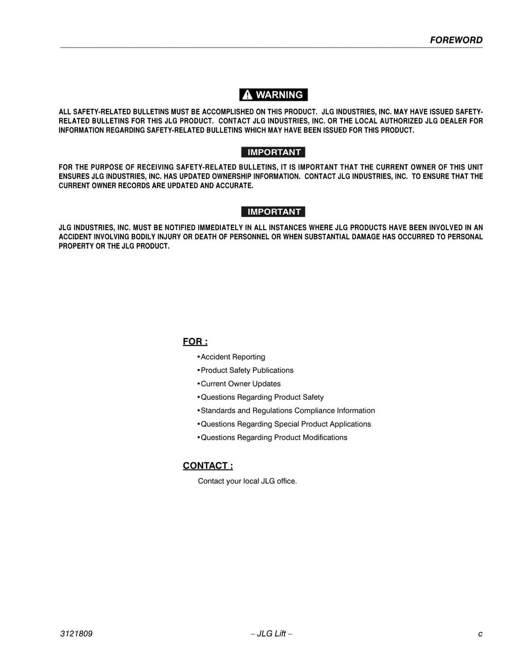 Manual del operador de mantenimiento de plataformas elevadoras JLG 100SX 110SX 110SXJ 120SXJ 3121809