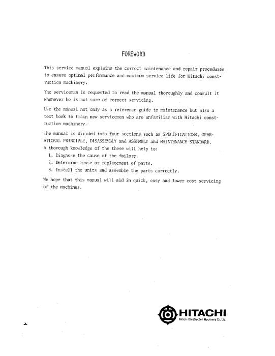 HITACHI UH031 EXCAVATOR SERVICE MANUAL