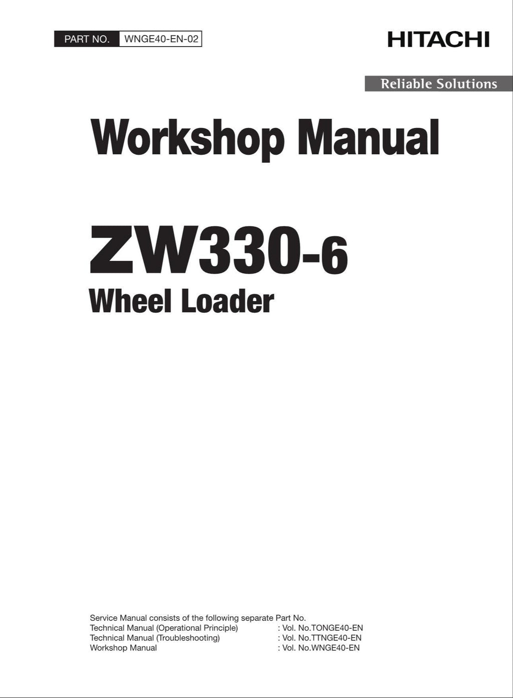 Hitachi ZW330-6 Wheel Loader Workshop Manual