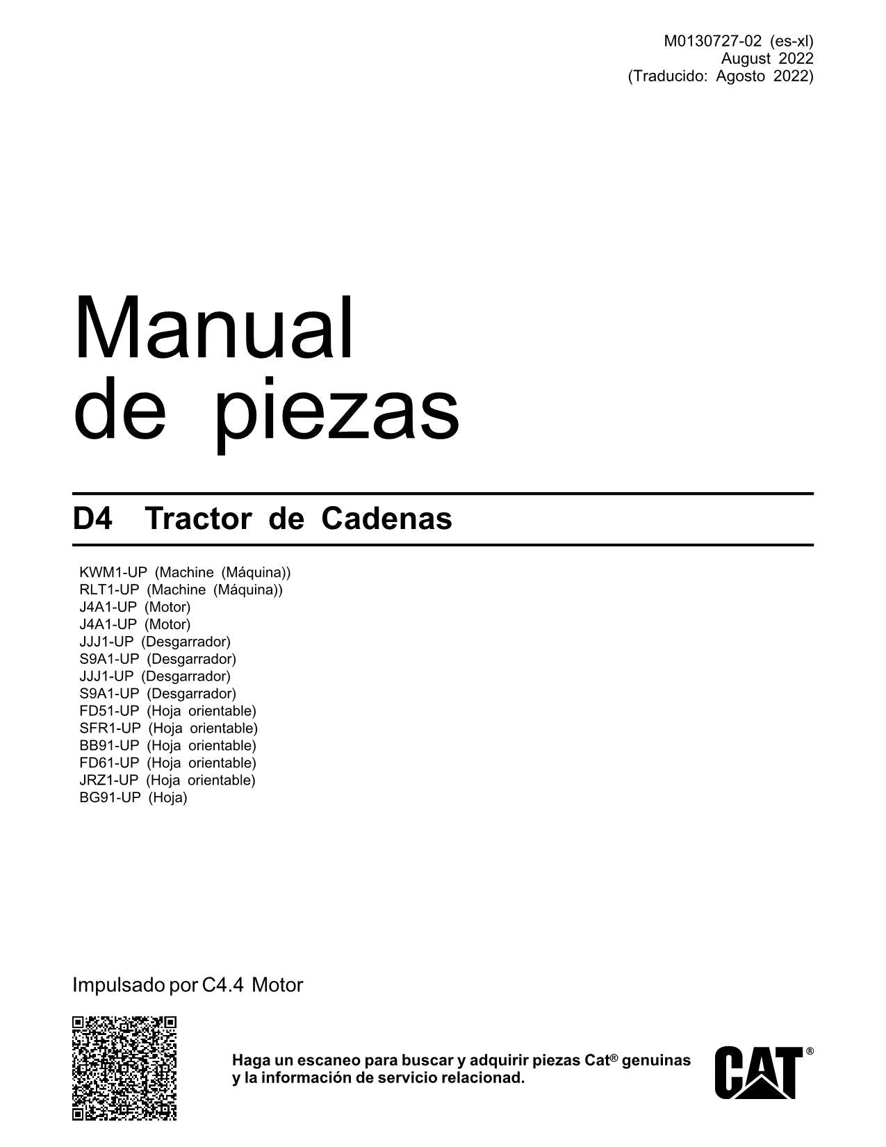 Caterpillar D4 Tractor de Cadenas Manual de piezas Español