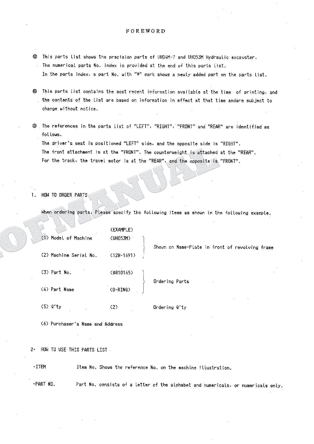 HITACHI UH04M-7 UH053M Equipment Component Excavator Parts Catalog Manual
