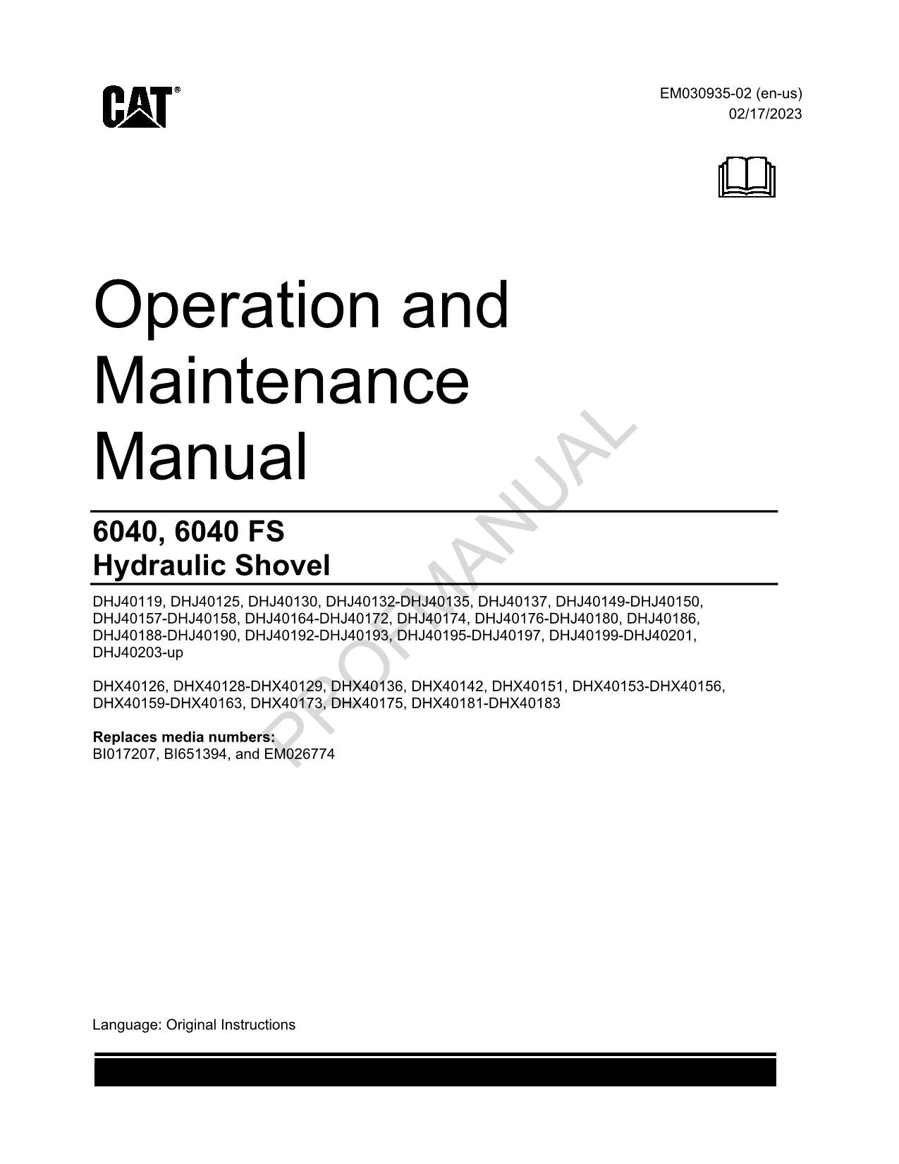 Manual de mantenimiento del operador Caterpillar DHJ DHX-6040 6040 FS-C32-CAMP-SIL-MDG15