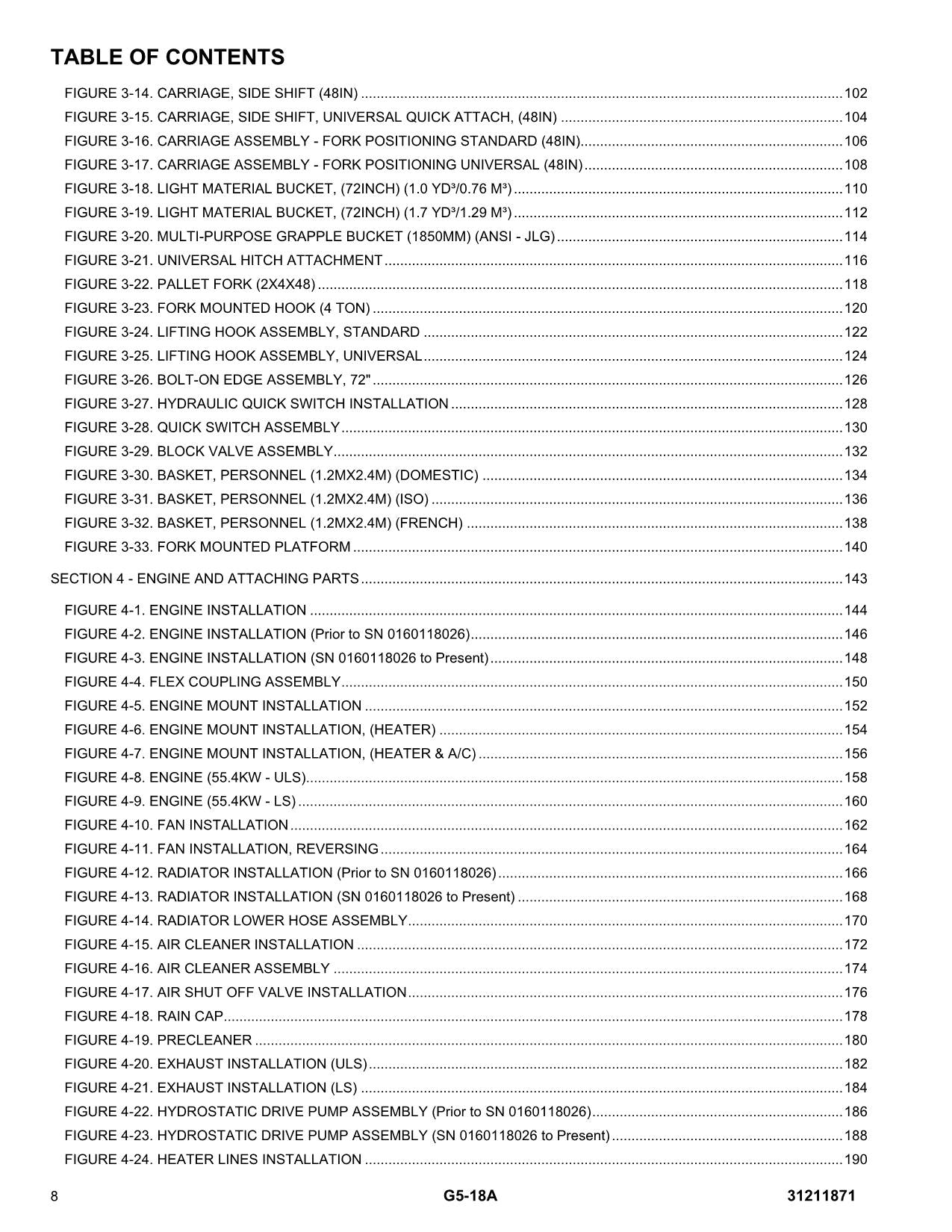 Manual del catálogo de piezas del manipulador telescópico JLG G5-18A 31211871