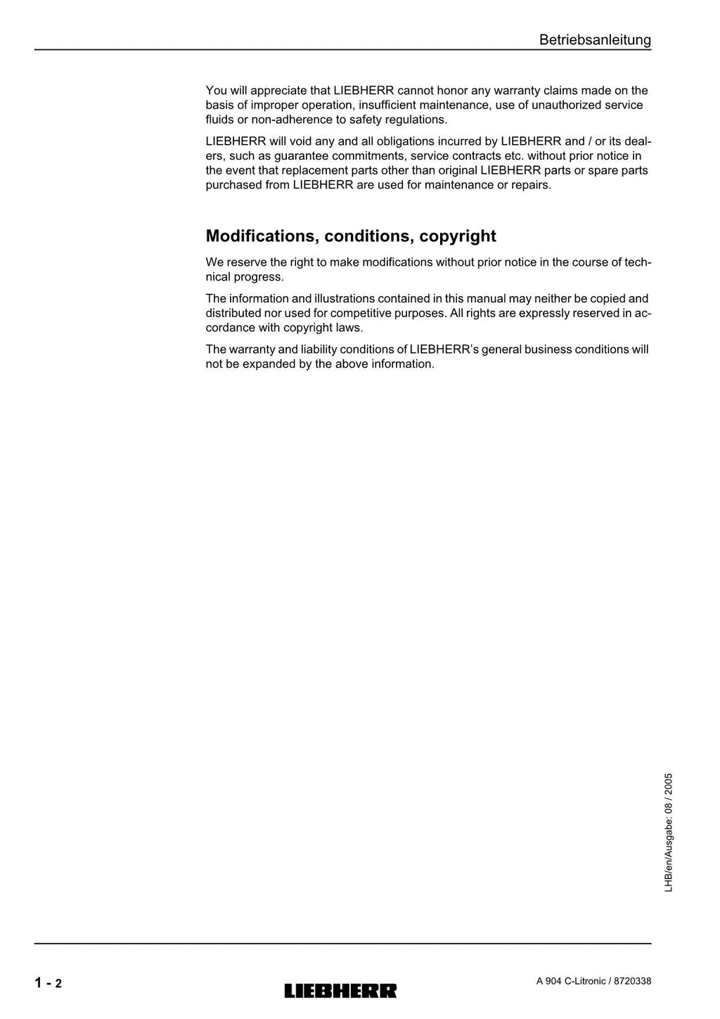 Liebherr A904 C-Litronic Material handler Operators manual