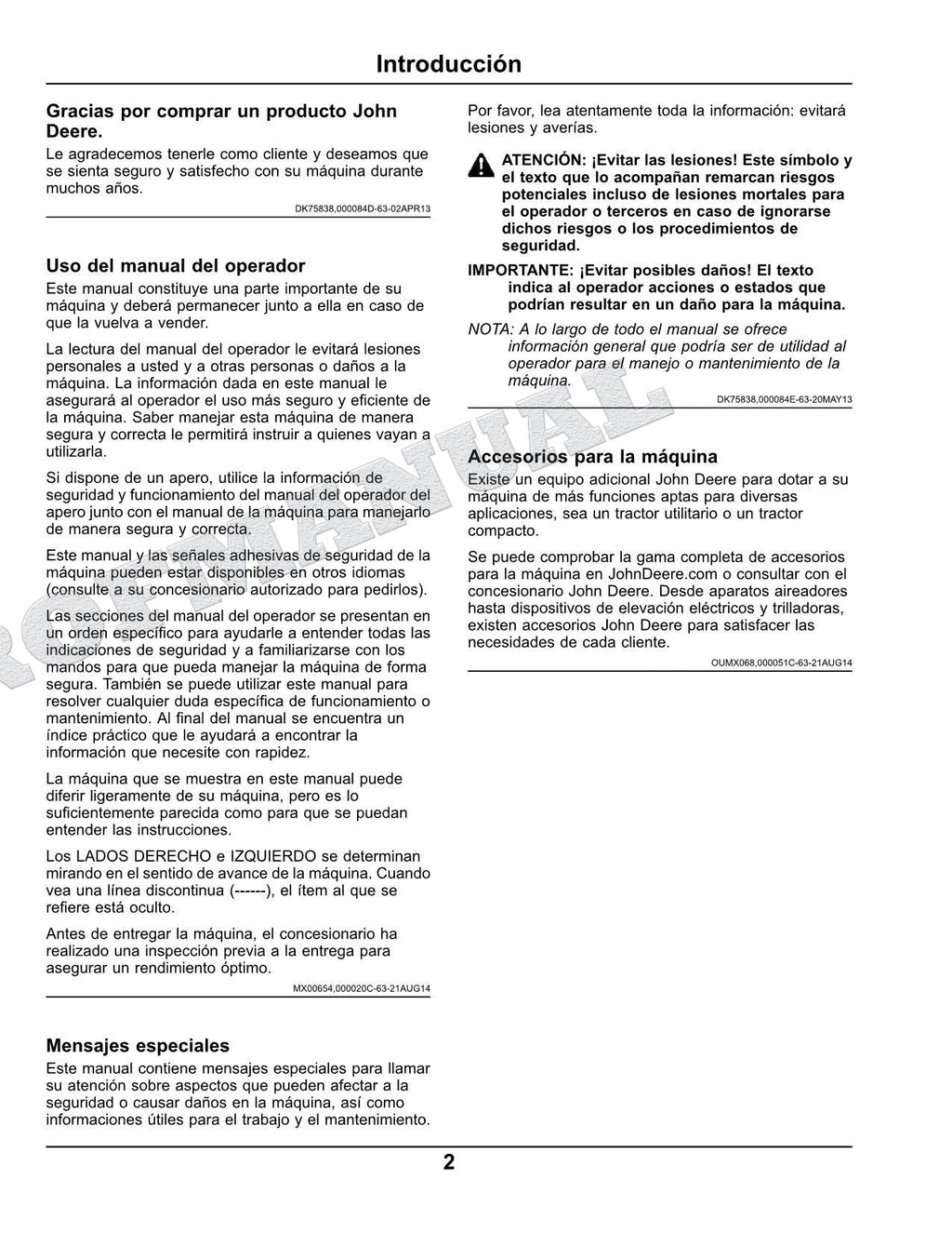 John Deere TX4X2 TX 4x2 cocodrilo Manual del Operador Español SN 120001-