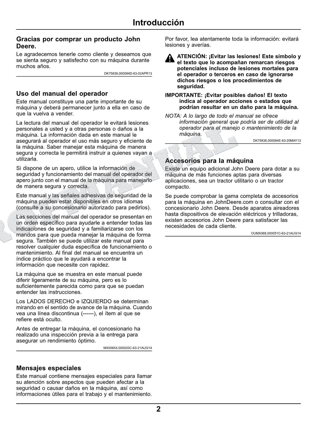 John Deere TX4X2 TX 4x2 cocodrilo Manual del Operador Español SN 120001-
