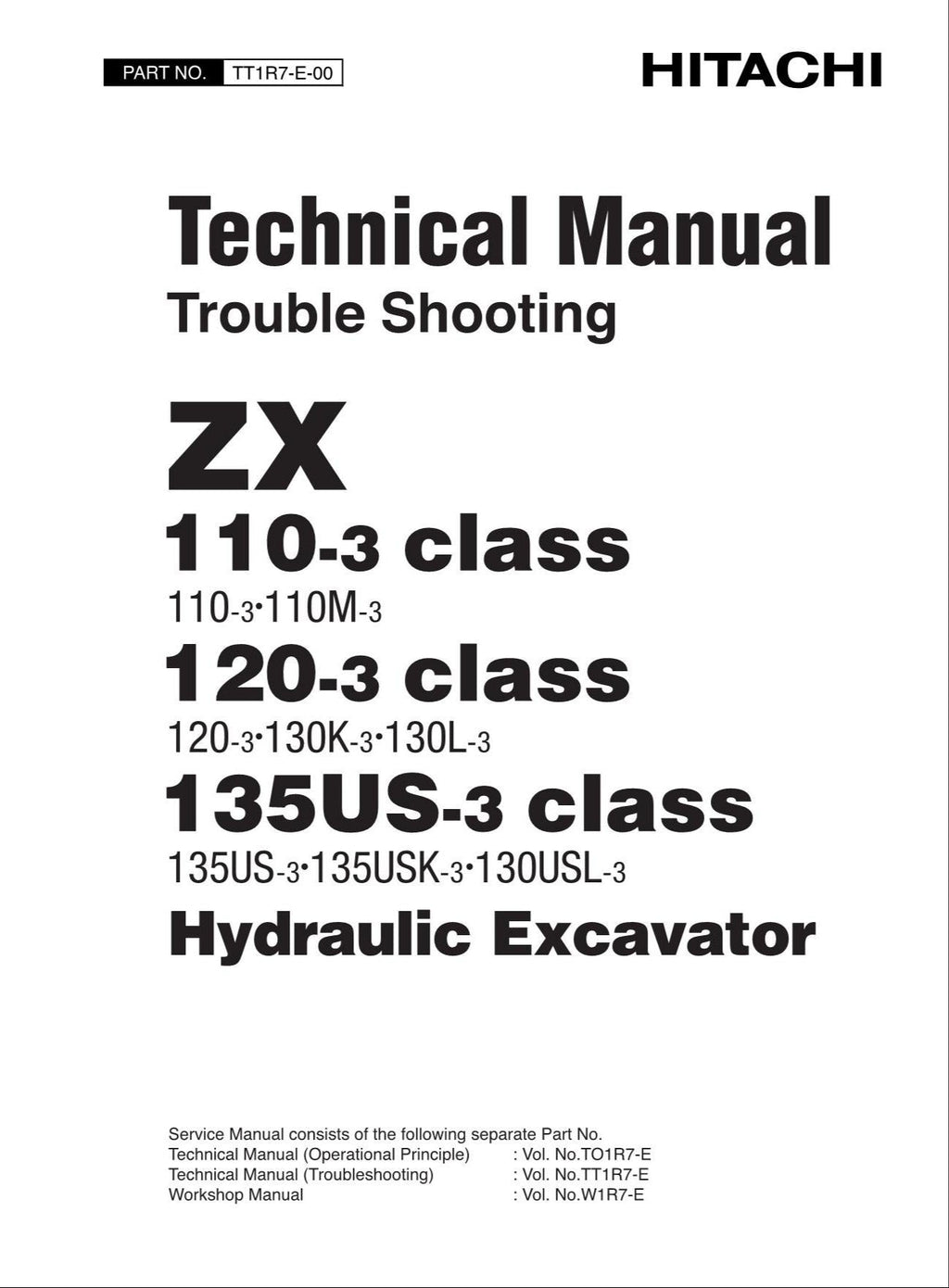 HITACHI ZX110-3Class Excavator Troubleshooting +Schematic Technical Manual