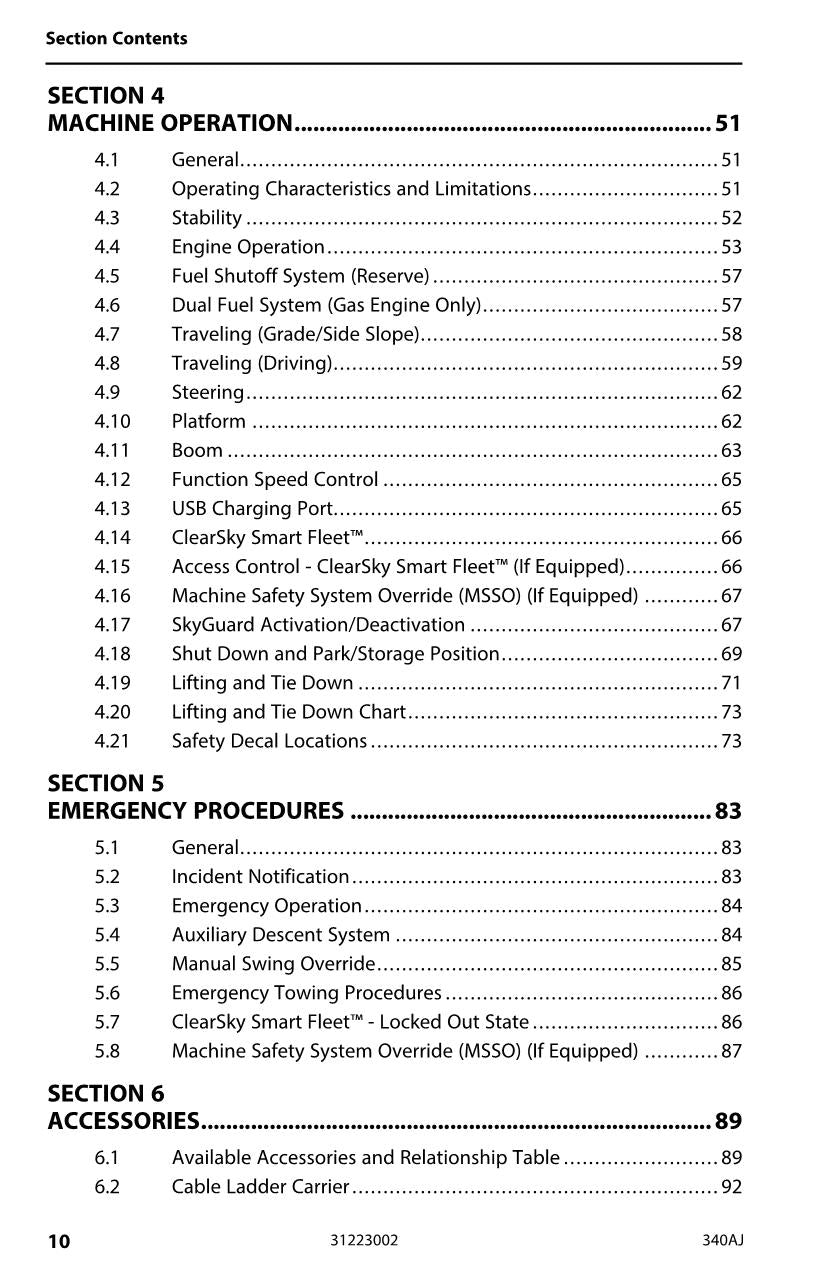 Manual del operador de mantenimiento y operación de la plataforma elevadora JLG 340AJ 31223002