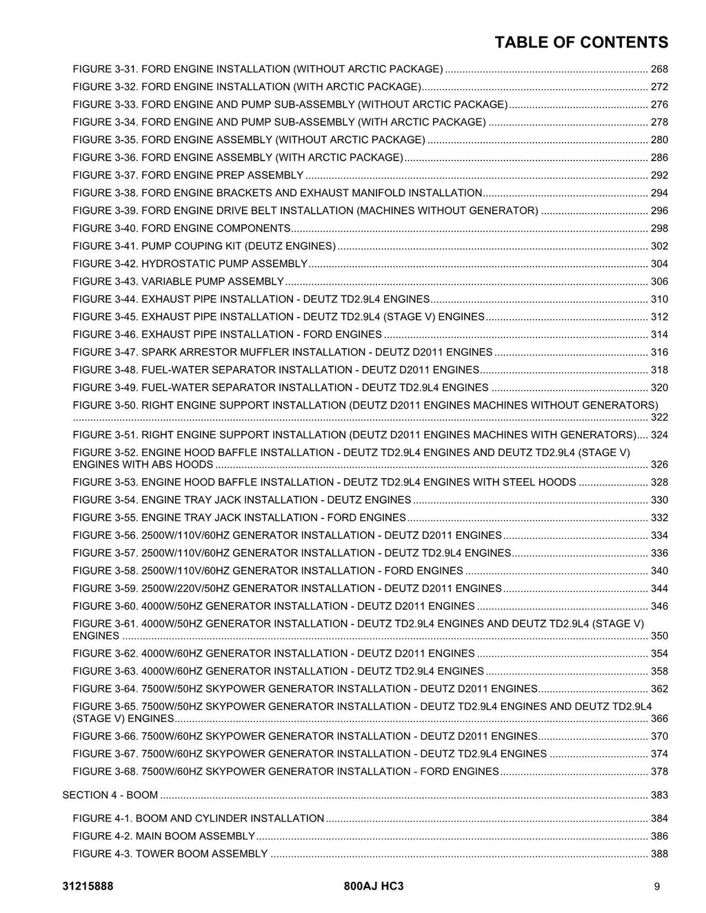 JLG 800AJ HC3 Boom Lift Parts Catalog Manual 31215888