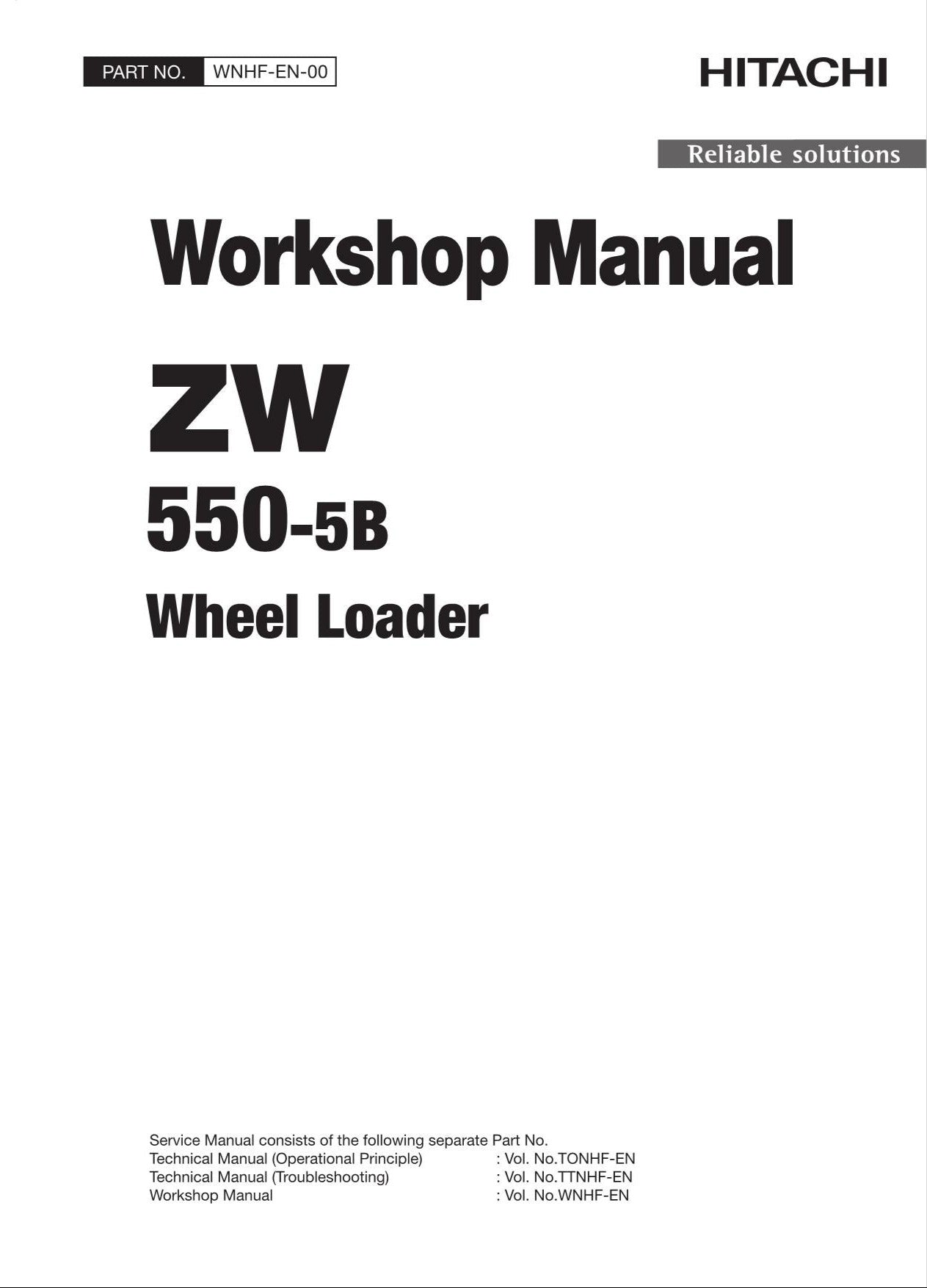 Hitachi ZW550-5B Wheel Loader Workshop Manual WNHF-EN-00