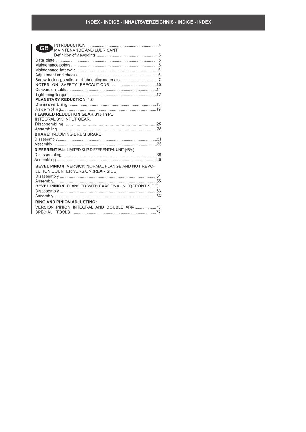 Hitachi 111-315 Axle Wheel Loader Service Manual