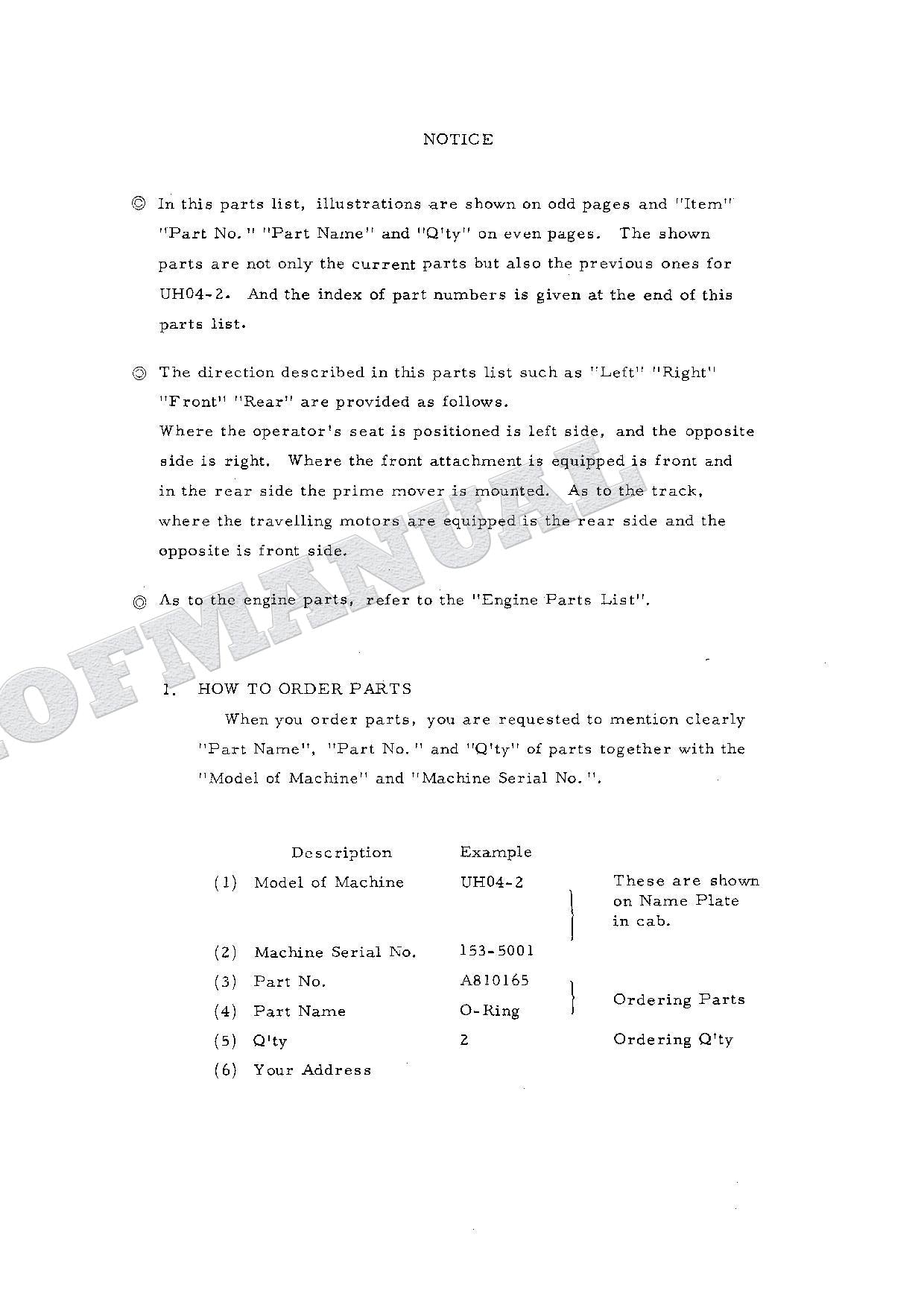 HITACHI UH04-2 Excavator Parts Catalog Manual