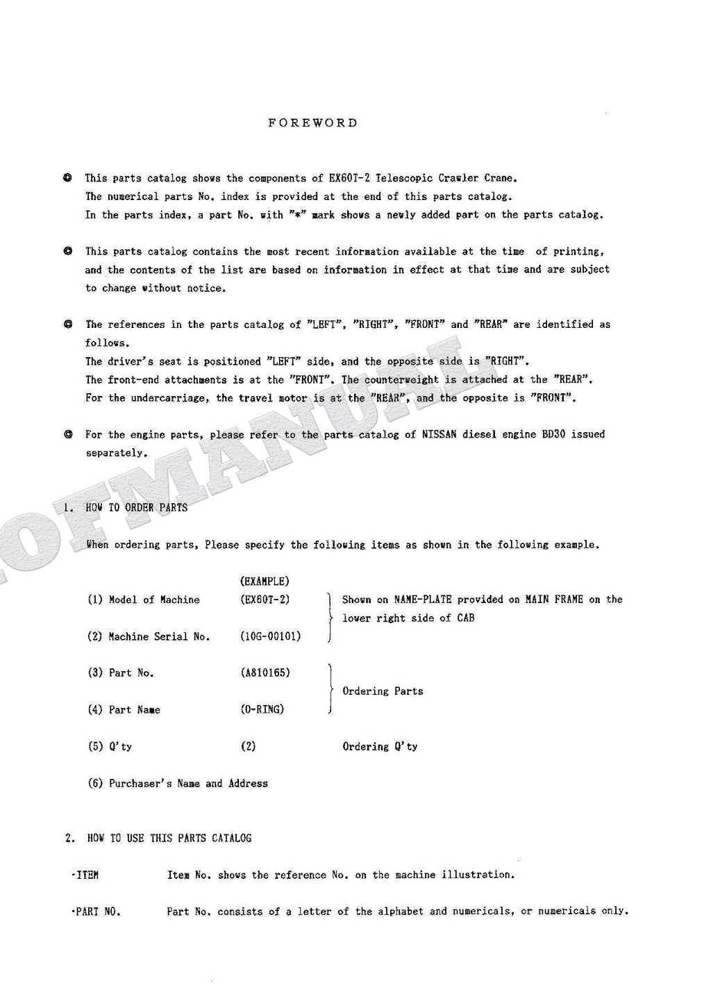HITACHI EX60T-2 Telescopic Crawler Crane Parts Catalog Manual