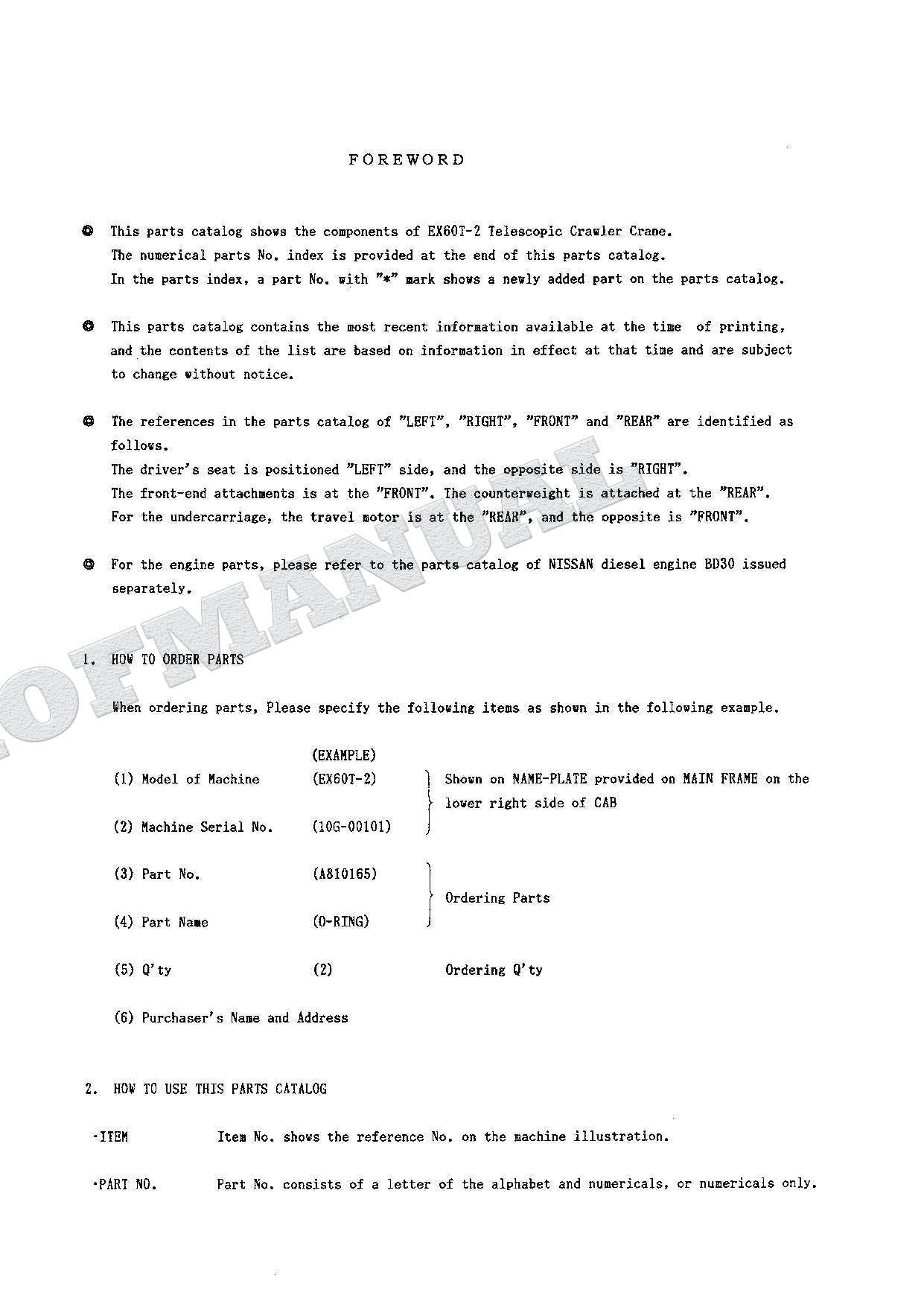 HITACHI EX60T-2 Telescopic Crawler Crane Parts Catalog Manual