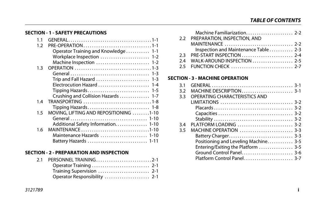 JLG 1030P Vertical Mast Maintenance Operation Operators Manual