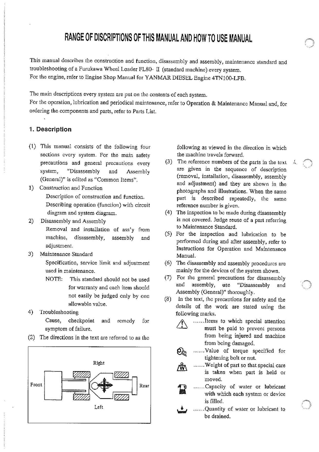 Hitachi FL80-2 Wheel Loader Workshop Manual +Schematics