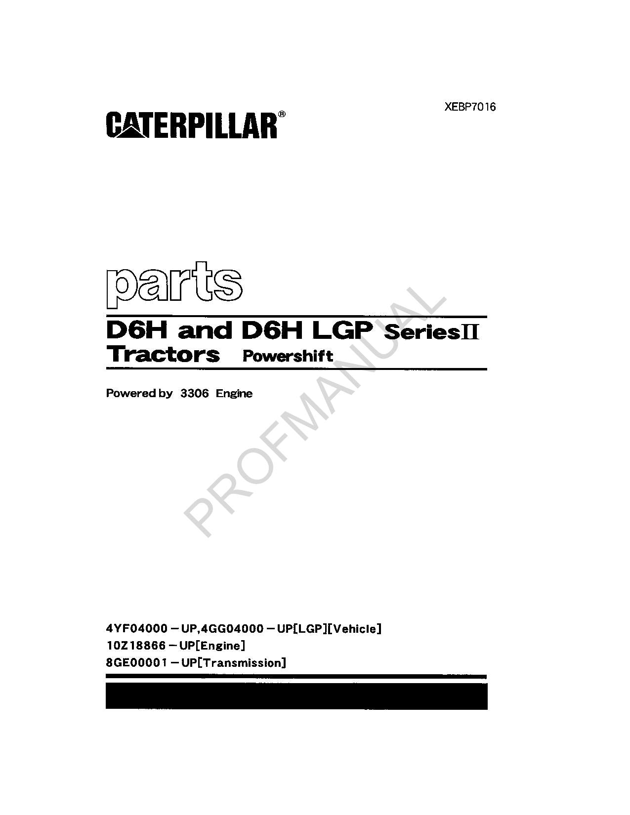 Caterpillar Cat D6H D6H LGP Series II Tractor Parts Catalog Manual XEBP7016