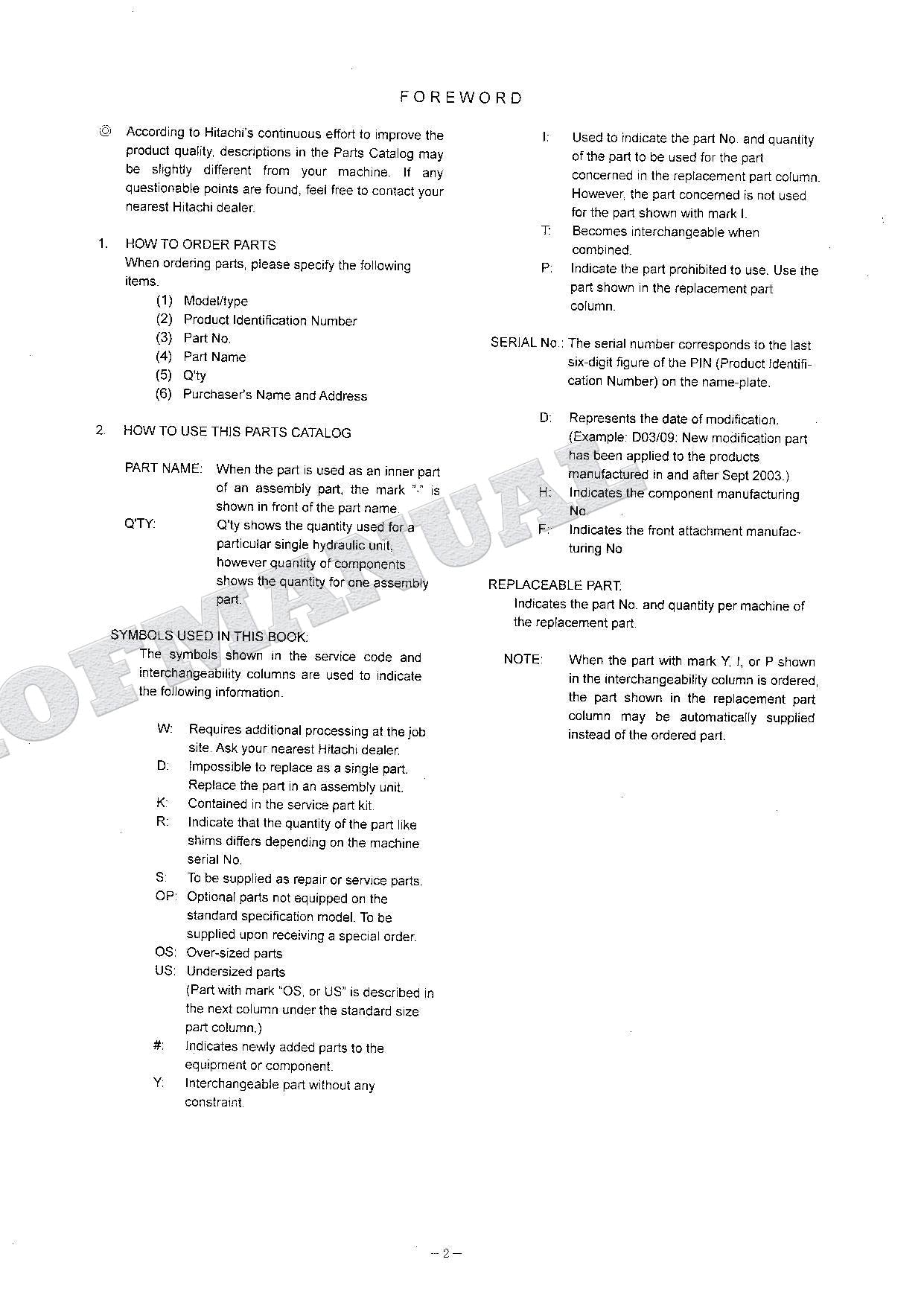 HITACHI ZX135US ZX135US-E ZX135USK Equipment Excavator Parts Catalog Manual