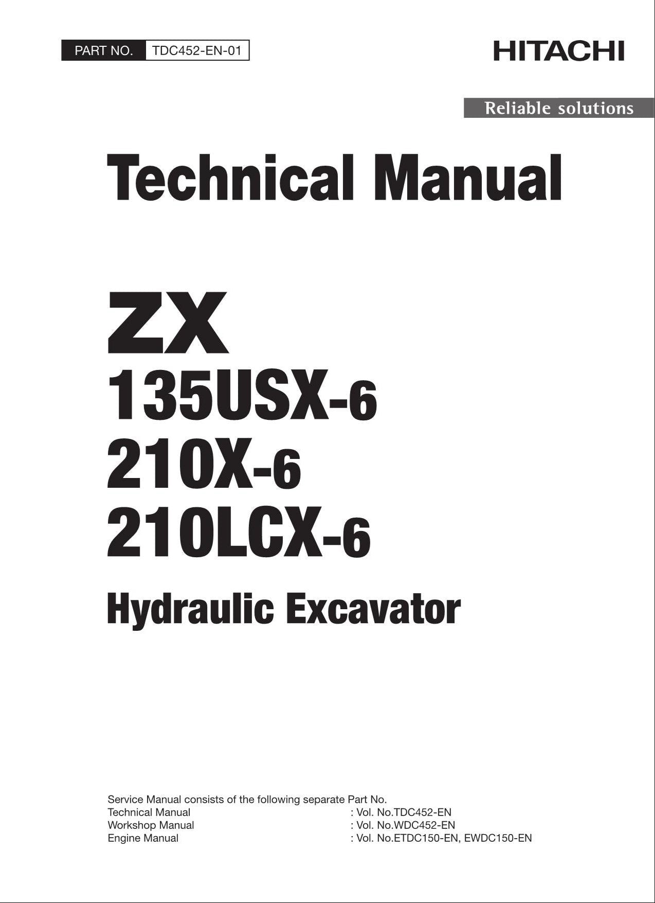 HITACHI ZX135USX-6 ZX210X-6 ZX210LCX-6 Excavator +Schematic Technical Manual
