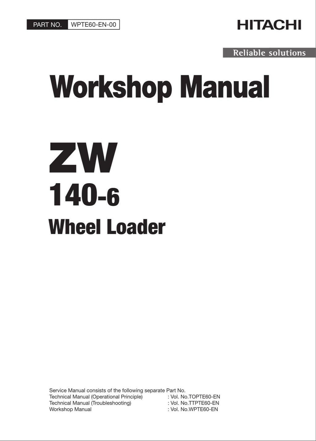 Hitachi ZW140-6 Wheel Loader Workshop Manual