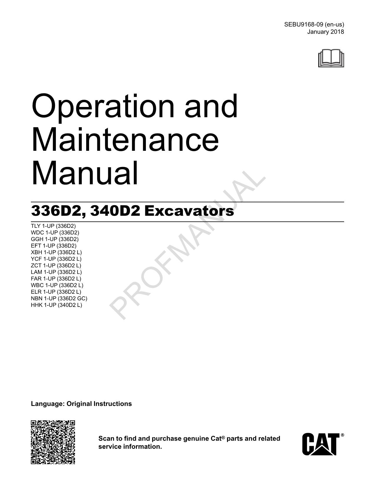 Manual de mantenimiento del operador de la excavadora Caterpillar 336D2 y 340D2