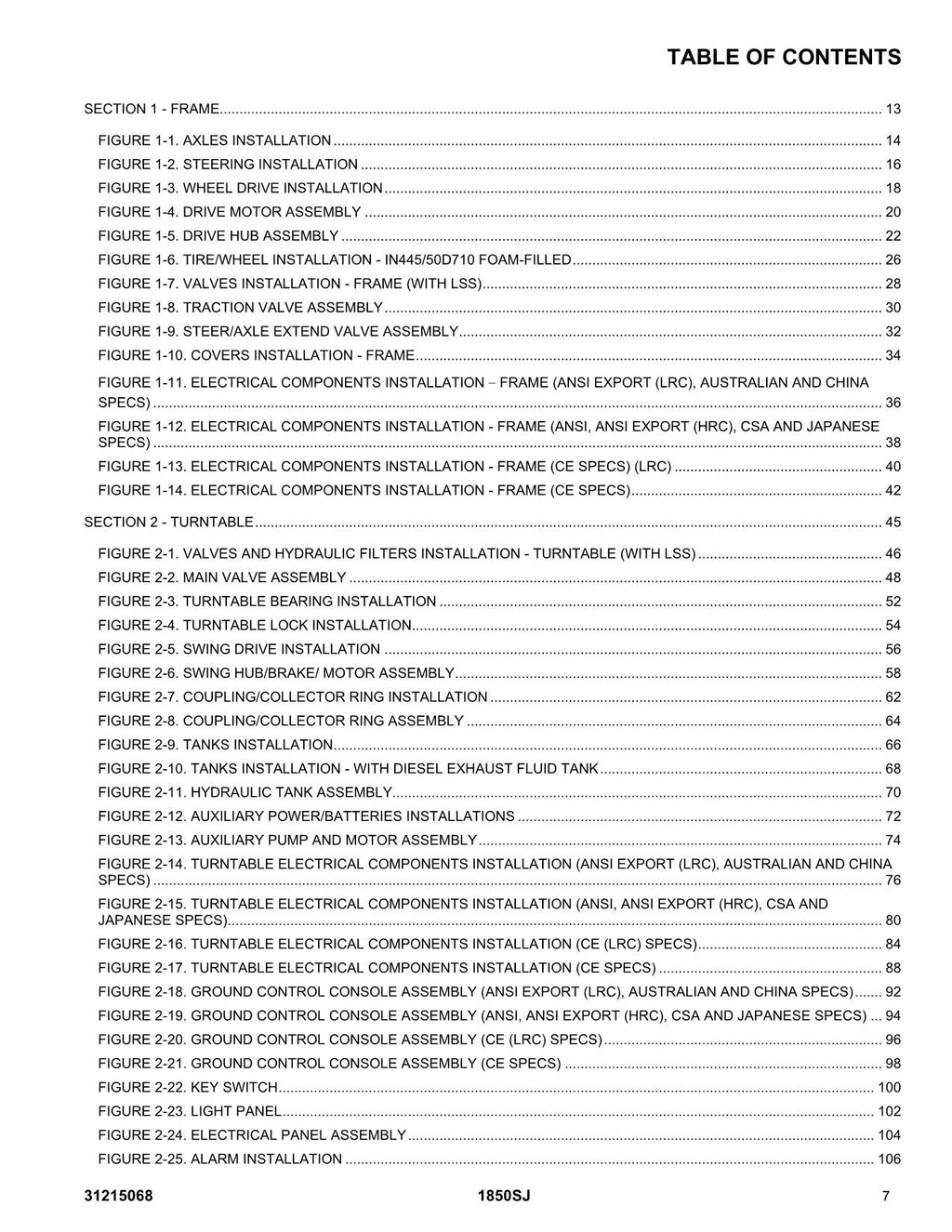 JLG 1850SJ Boom Lift Parts Catalog Manual 31215068