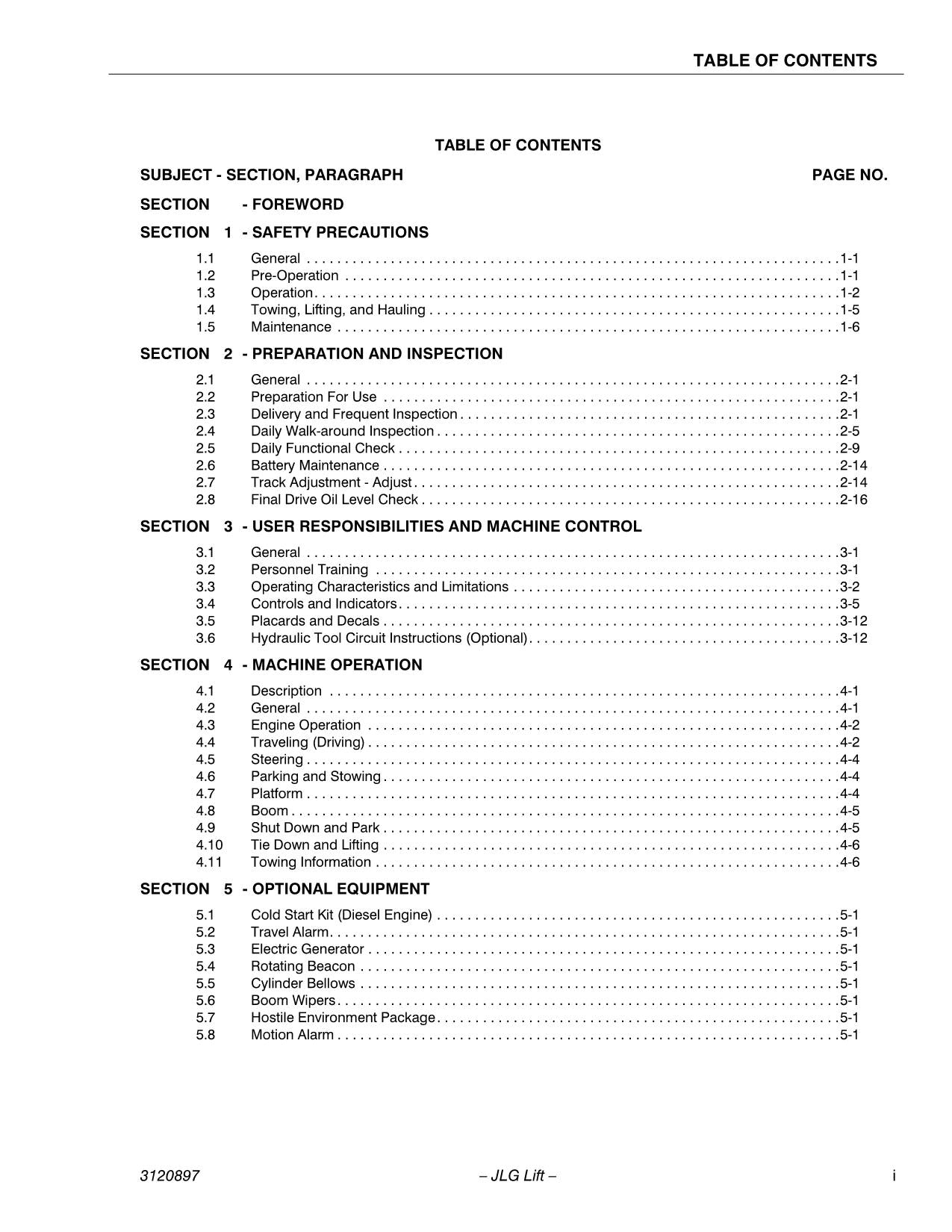 Manual del operador de mantenimiento y operación de plataformas elevadoras JLG 600SC 600SJC 660SJC 3120897