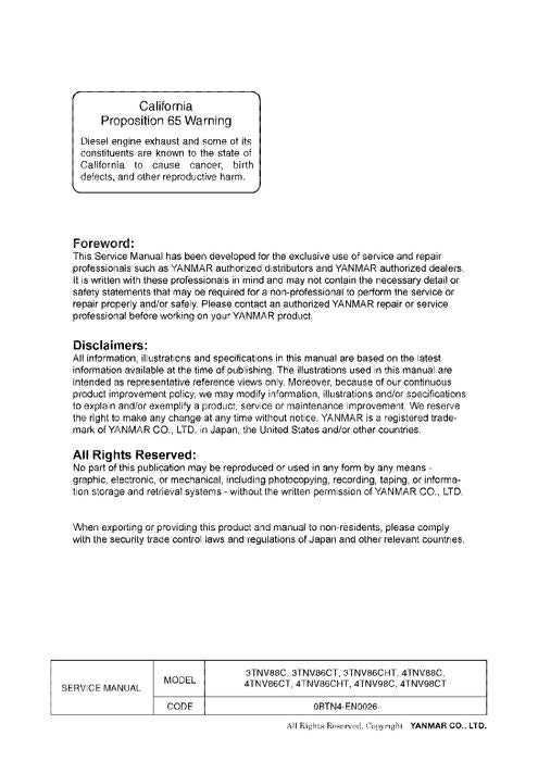 HITACHI 3TNV 4TNV ENGINE SERVICE MANUAL 0BTN4EN0026