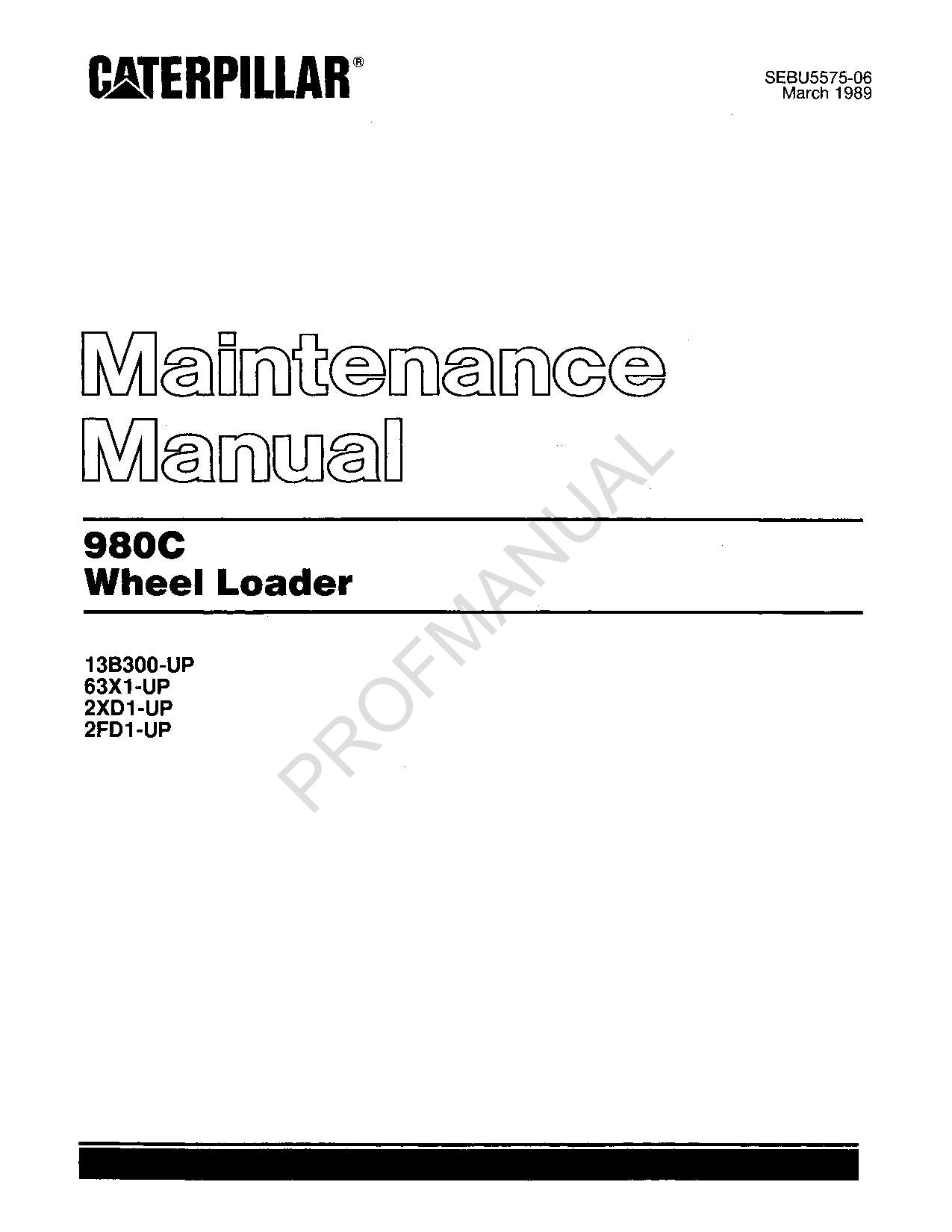 Caterpillar 980C Wheel Loader Maintenance Manual