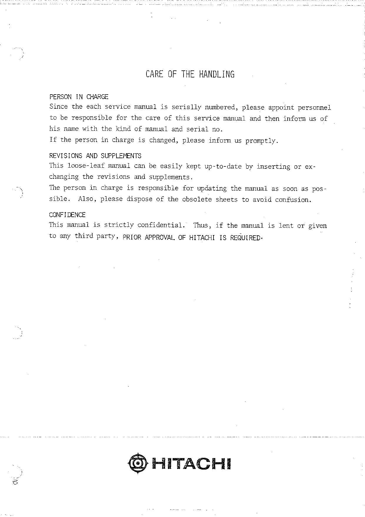 HITACHI UH052 Excavator Service Manual